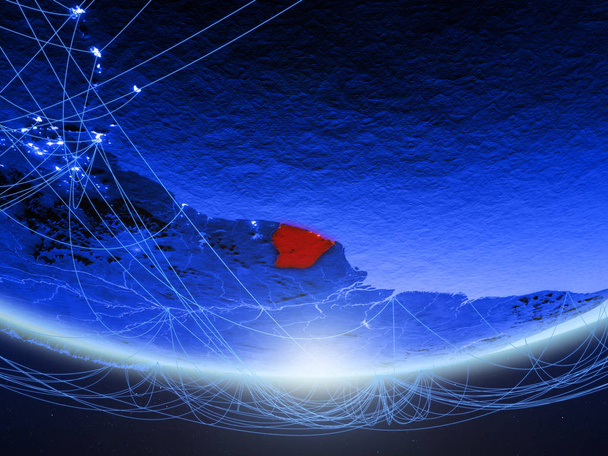 Frans-Guyana op groene model van planeet aarde met netwerk blauwe digitale tijdperk, reizen en communicatie. 3D illustratie. Elementen van dit beeld ingericht door Nasa. - Foto, afbeelding