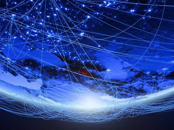 Armenia sul modello verde del pianeta Terra con rete che rappresenta l'era digitale blu, viaggi e comunicazione. Illustrazione 3D. Elementi di questa immagine forniti dalla NASA
. - Foto, immagini