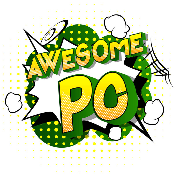 Impresionante PC (acrónimo que significa ordenador personal) - Vector ilustrado cómic estilo frase sobre fondo abstracto
. - Vector, Imagen
