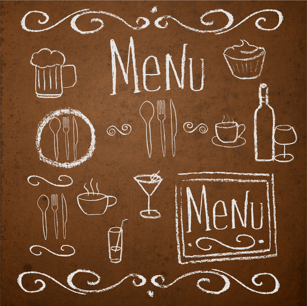 Chalk board with hand drawn vintage elements for menu. Vector illustration. - Vector, Image