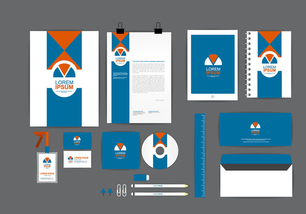 blue and orange corporate identity template  for your business includes CD Cover, Business Card, folder, ruler, Envelope and Letter Head Designs - Vector, Image