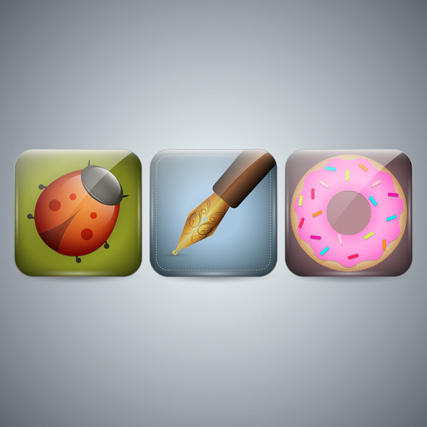 Mariquita y pluma y donut icono
 - Vector, imagen
