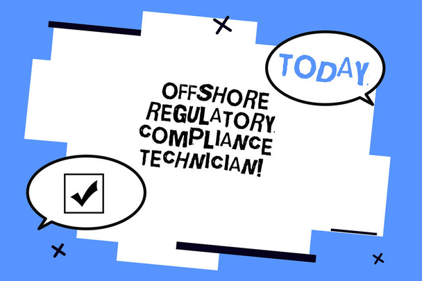 Tekstin kirjoittaminen Offshore Regulatory Compliance Technician. Liiketoiminta käsite öljy- ja kaasuteollisuuden engineering Kaksi tyhjä soikea puhe kupla etäisyydellä ja pyrstö vastakkaiseen suuntaan
. - Valokuva, kuva