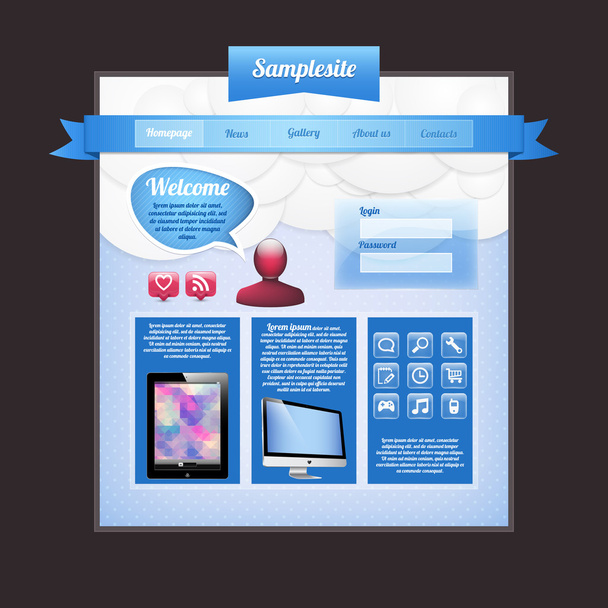 στοιχείων του σχεδίου web ιστοσελίδα μπλε πρότυπο - Διάνυσμα, εικόνα