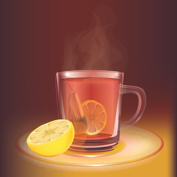 Cup of tea with lemon - Vector, Image
