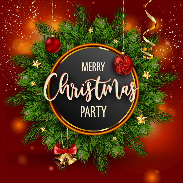 Merry Christmas party invitation poster, vector - Vetor, Imagem
