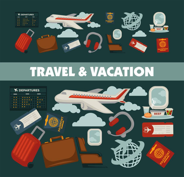 Utazási poszter vonatkozó nyaralás nyaralás és a nyári légi út, vektor  - Vektor, kép