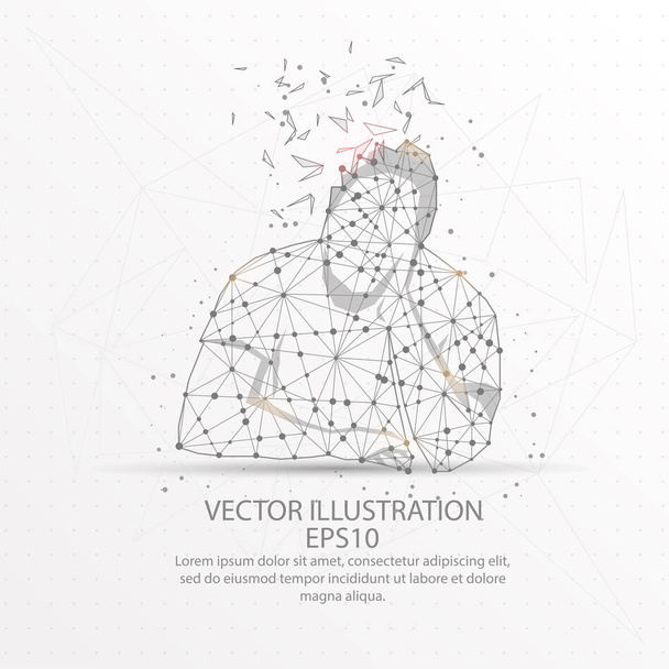 Sleepy man form mesh line and composition digitally drawn in the form of broken a part triangle shape and scattered dots low poly wire frame. - Vektor, Bild