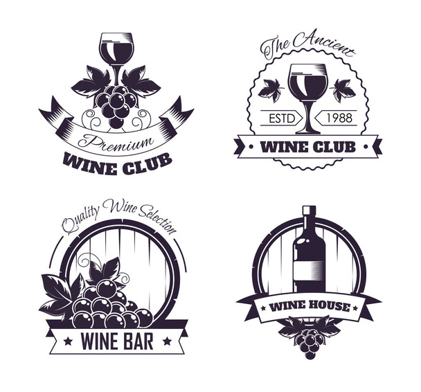 Wine club house logo templates or winemaking bar set.  - Vector, afbeelding