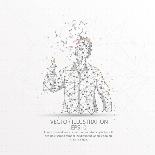 Businessman showing thumbs up form mesh line and composition digitally drawn in the form of broken a part triangle shape and scattered dots low poly wire frame. - Vektor, obrázek