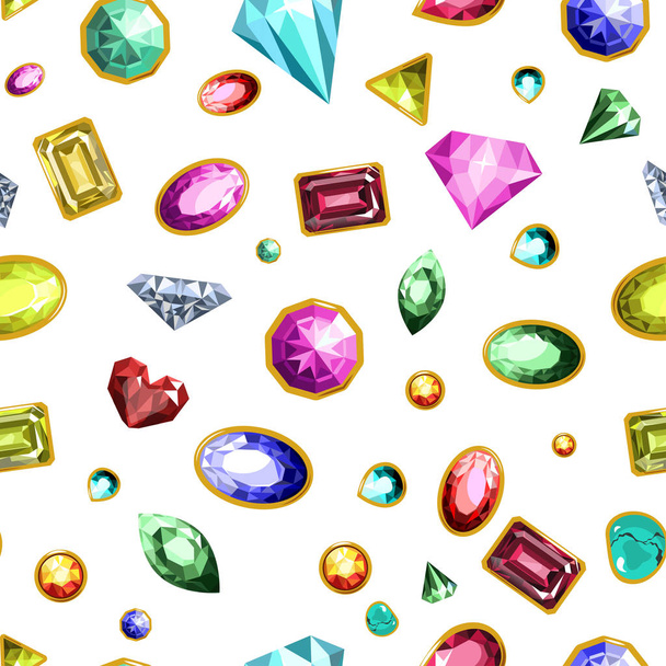 Gems and diamonds, precious stones seamless pattern, vector - Vetor, Imagem