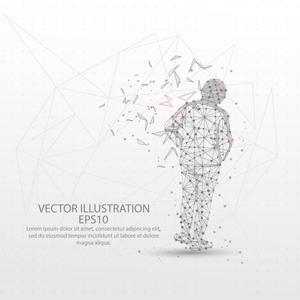 Human back view form mesh line and composition digitally drawn in the form of broken a part triangle shape and scattered dots low poly wire frame. - Vektori, kuva