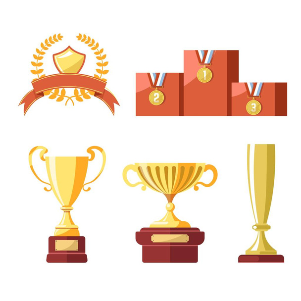 Prêmios de copo de ouro campeão, conjunto de ícones Vector isolado
 - Vetor, Imagem
