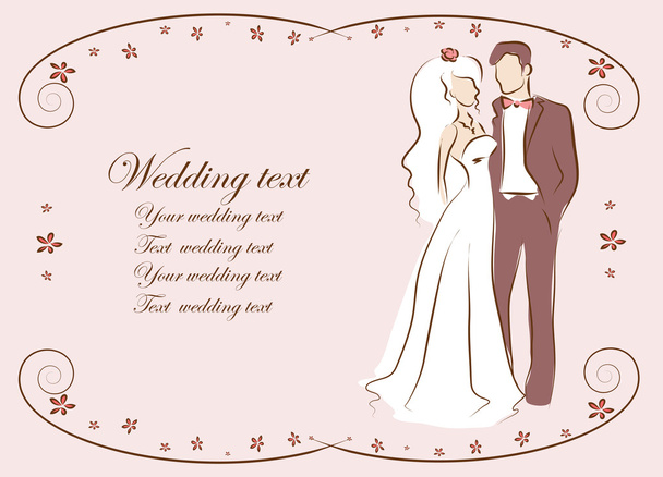 silhouet van bruid en bruidegom, achtergrond, bruiloft uitnodiging, de vector - Vector, afbeelding
