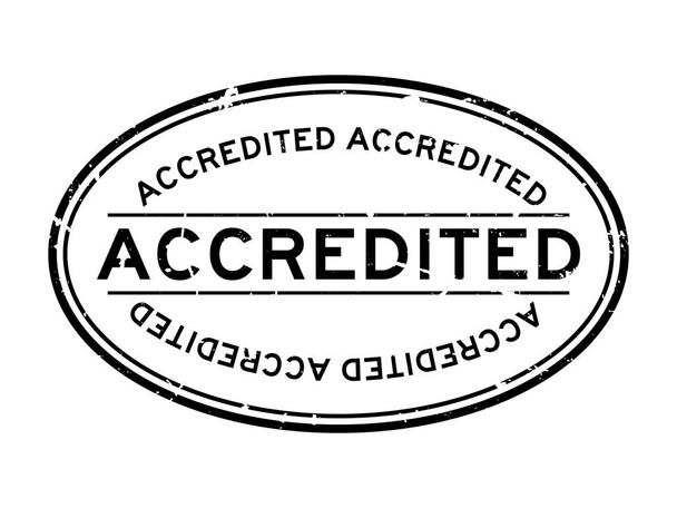Grunge black accredited word oval rubber seal stamp on white background - Vector, Image