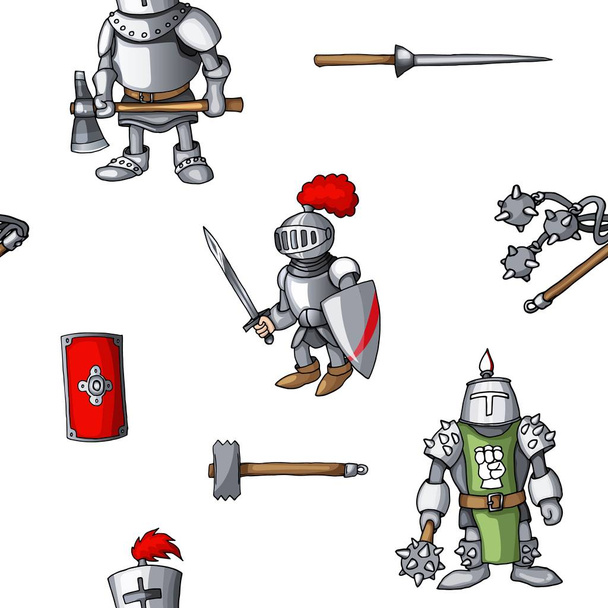 Médiéval dessin à la main motif sans couture chevaliers blindés armes guerrier arrière-plan
 - Vecteur, image