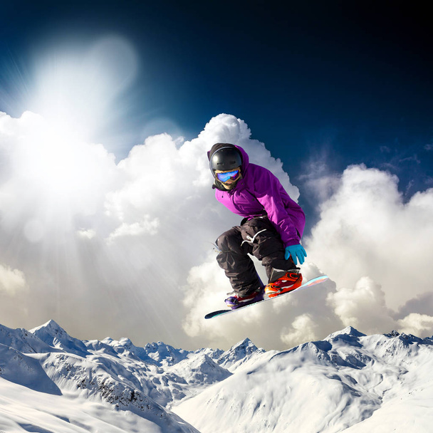 downhill with snowboards in fresh snow - Photo, Image