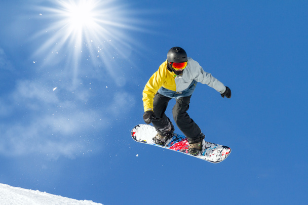 downhill with snowboards in fresh snow - Photo, Image
