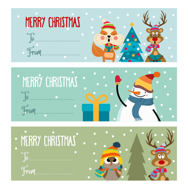 Aranyos lapos design karácsonyi címkék kollekcióját mutatja be. Vektor - Vektor, kép