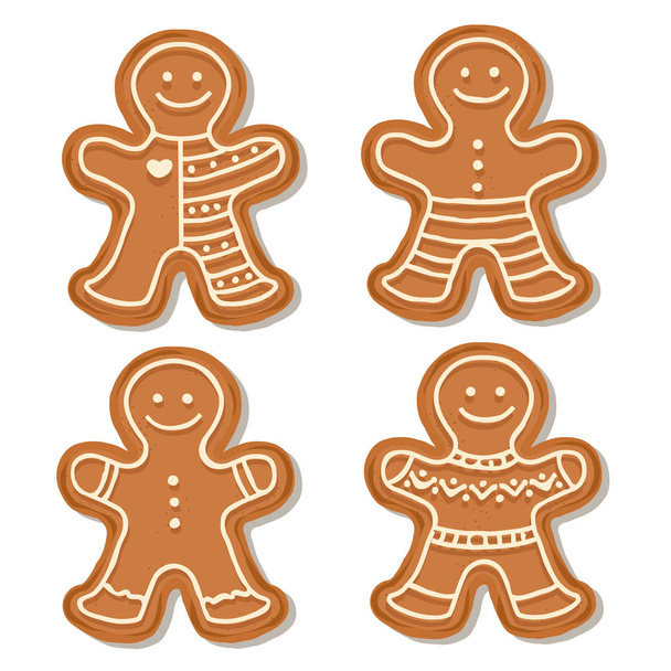 Realistic gingerbread men collection isolated on white background. Christmas gingerbread. Vector - Vector, Image