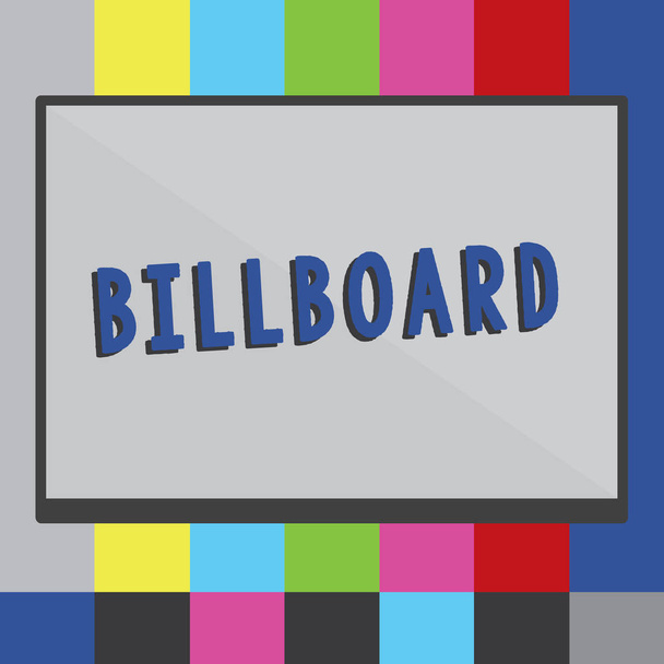 Word writing text Billboard. Business concept for large outdoor board for displaying advertisements hoarding Rectangular Shape Form in half diagonal split two toned shade with Border. - Photo, Image