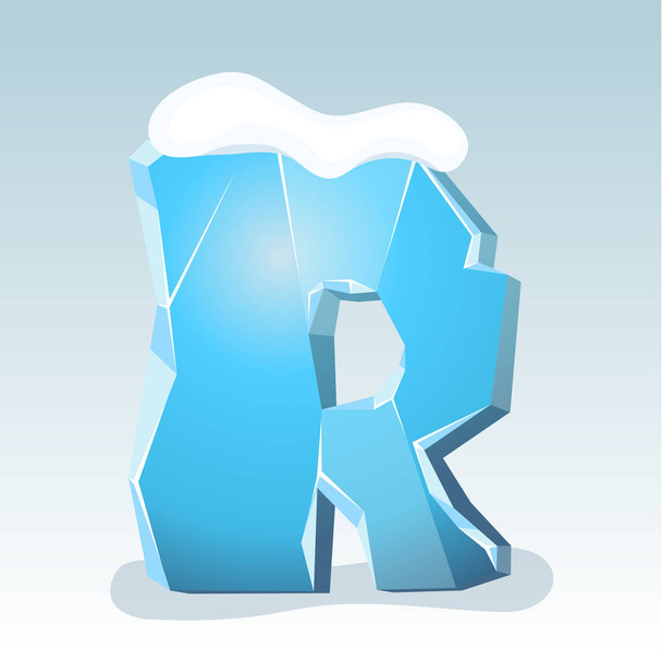 Ice letter R with snow on the top, vector font - Vector, Image