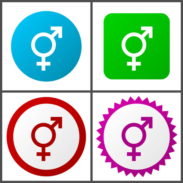 Sex red, blue, green and pink vector icon set. Web icons. Flat design signs and symbols easy to edit - Vektor, kép