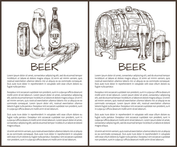 Beer Objects Set Hand Drawn Vector Sketches. - Wektor, obraz
