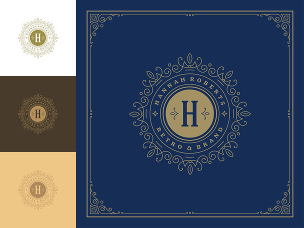 Luxury logo template vector vintage flourishes ornaments. - Vektori, kuva