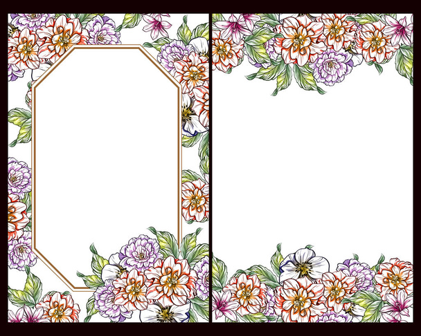 Vintage style flower wedding cards set. Floral elements and frames. - Vector, Image