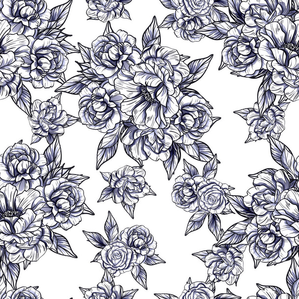 Seamless vintage style monochrome colored flower pattern. Floral elements. - Διάνυσμα, εικόνα