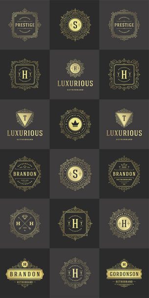 Luxury logos templates set, flourishes calligraphic elegant ornament lines. - Vector, Image