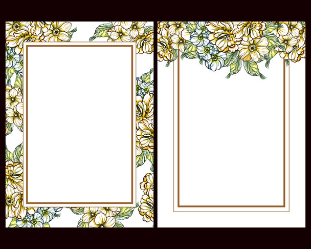 Vintage style flower wedding cards set. Floral elements and frames. - Vector, afbeelding