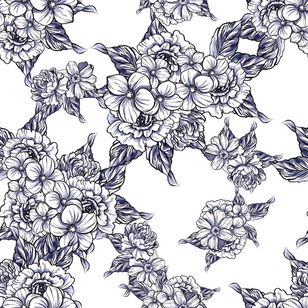 Seamless vintage style monochrome colored flower pattern. Floral elements. - Διάνυσμα, εικόνα