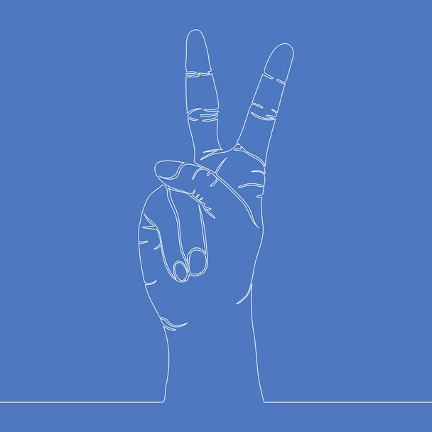 Desenho contínuo de uma linha Vetor Sinal de vitória gesto mão uma linha Dois dedos levantados vetor ilustração conceito
 - Vetor, Imagem