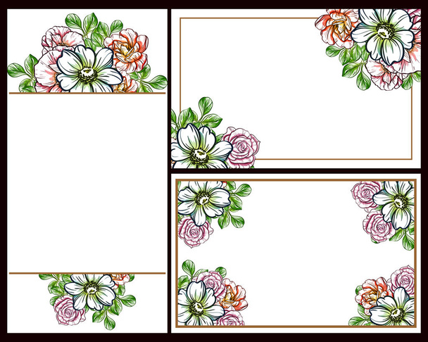Vintage style flower wedding cards set. Floral elements and frames. - Wektor, obraz