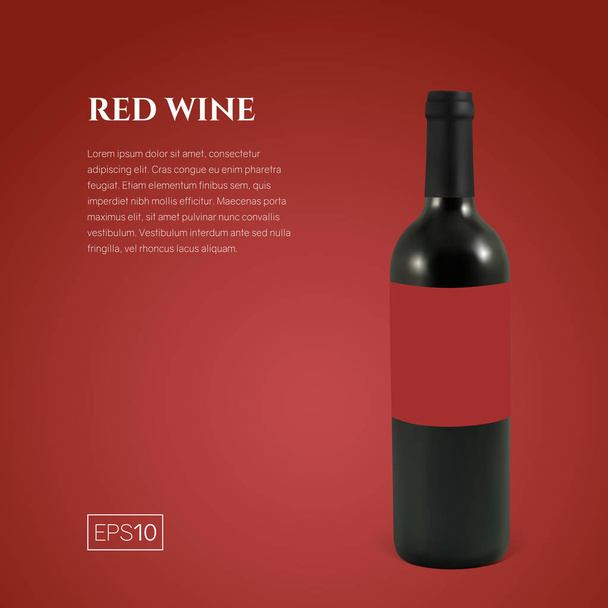 Φωτορεαλιστική μπουκάλι κόκκινο κρασί σε κόκκινο φόντο - Διάνυσμα, εικόνα