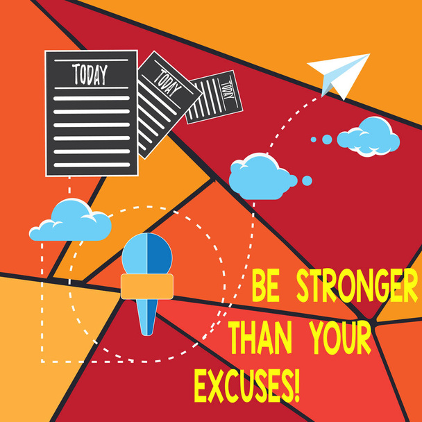 Scrivere una nota che mostri "Sii più forte delle tue scuse". Business photo showcase Motivazione Ispirazione ad agire Informazioni Passaggio attraverso il Cloud Hosting Consegna rapida dei dati
. - Foto, immagini