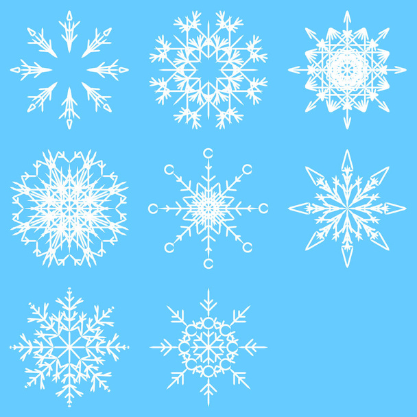 Colección de copos de nieve de cristal abstracto helado artístico aislado en el fondo como decoración de diciembre de invierno. Hielo o heladas hermoso adorno de estrella
 - Vector, Imagen