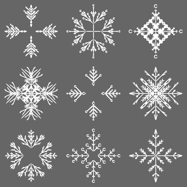 Colección de copos de nieve de cristal abstracto helado artístico aislado en el fondo como decoración de diciembre de invierno. Hielo o heladas hermoso adorno de estrella
 - Vector, imagen