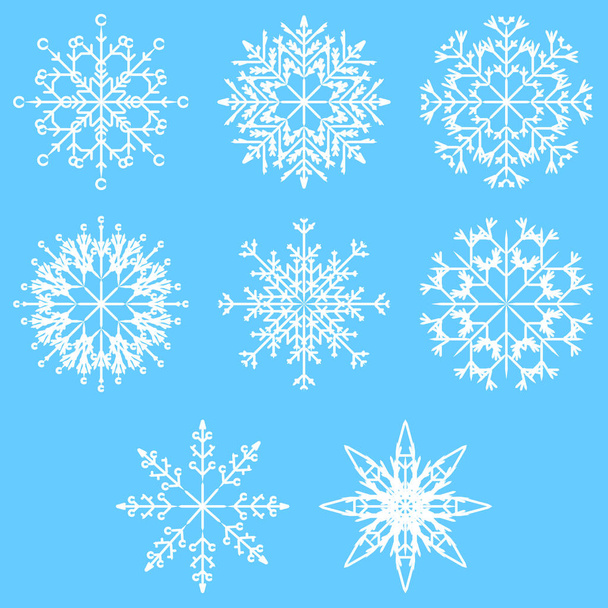 Colección vectorial de copos de nieve de cristal abstractos helados artísticos aislados sobre fondo como decoración de diciembre de invierno. Hielo o escarcha hermosa estrella adorno silueta
 - Vector, Imagen