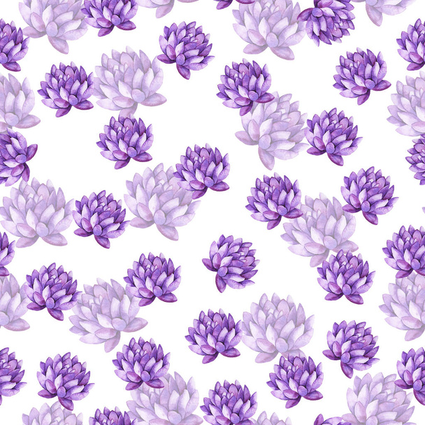Seamless pattern with violet cactus plants on white background. Hand drawn watercolor illustration. - Фото, изображение