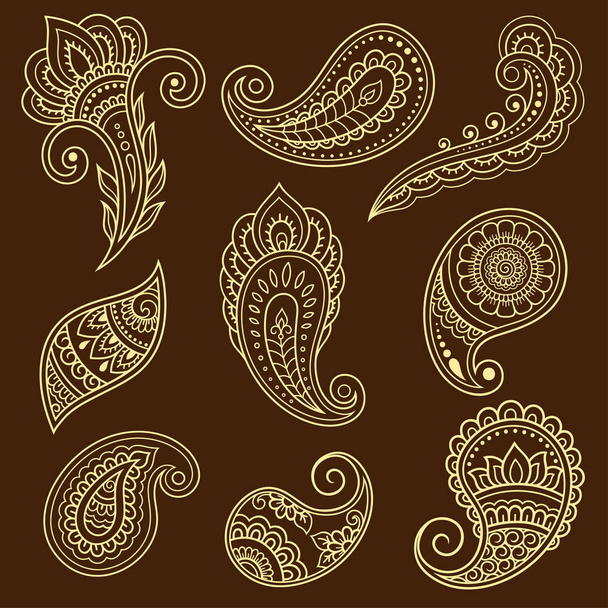 Ensemble de motif de fleurs Mehndi pour dessin au henné et tatouage. Décoration à l'orientale ethnique, style indien
. - Vecteur, image