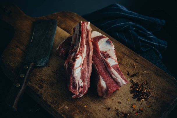 Pieces of beef brisket cut and ready for cooking - Fotoğraf, Görsel
