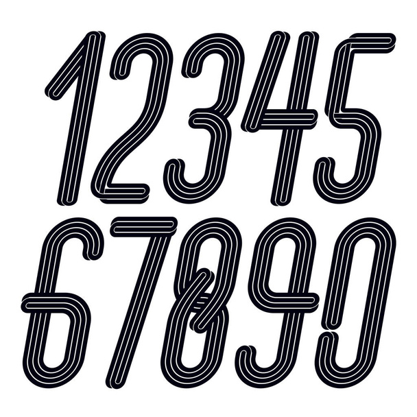 Set of vector tall elegant condensed funky numbers from 0 to 9 made with parallel stripes, best for use in logotype design for carnival announcement. - Διάνυσμα, εικόνα