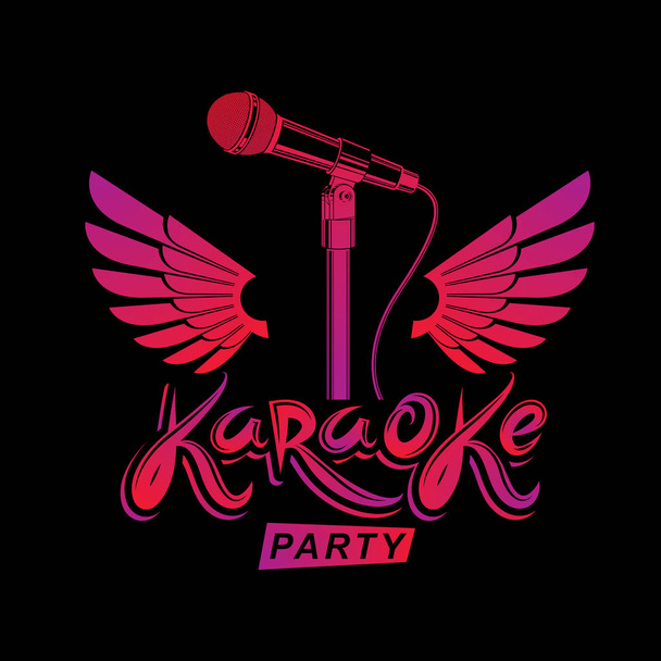 Karaoke osapuoli mainonta juliste, elävää musiikkia vektori konsertti esite koostuu käyttäen vaiheessa mikrofoni ja siivet. Tunne itsesi tähdeksi
. - Vektori, kuva