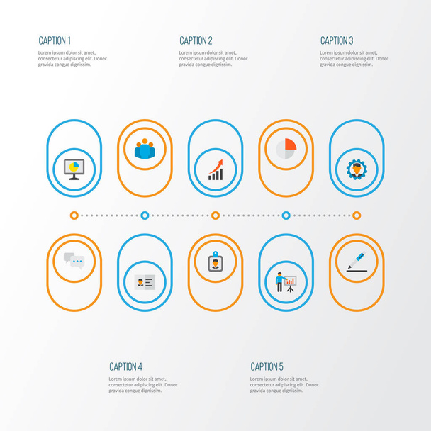 Job icons flat style set with contract, authentication, growing chart and other chatting elements. Isolated  illustration job icons. - Photo, Image