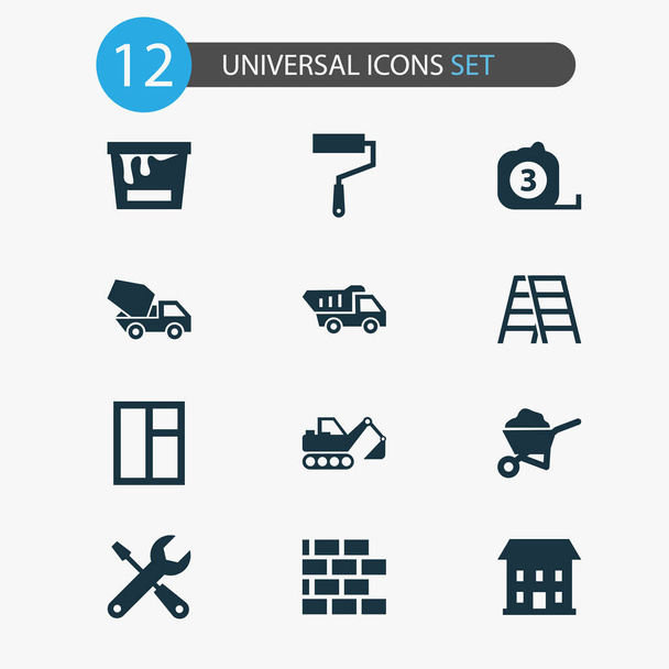 Industry icons set with excavator, color can, stepladder and other digger elements. Isolated vector illustration industry icons. - Vector, Image