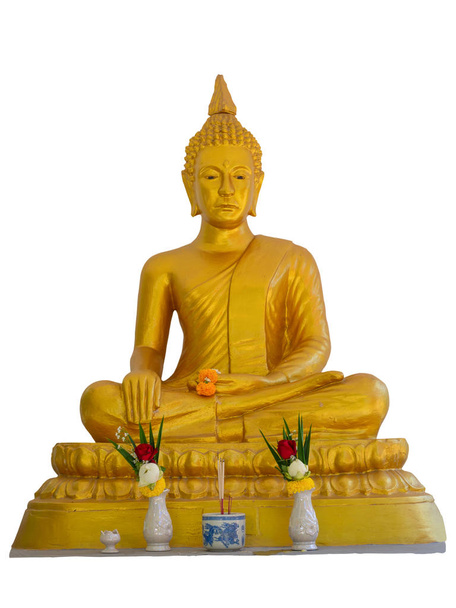 Statue de Bouddha doré. sur fond blanc. (Ceci a le chemin de coupure
 - Photo, image