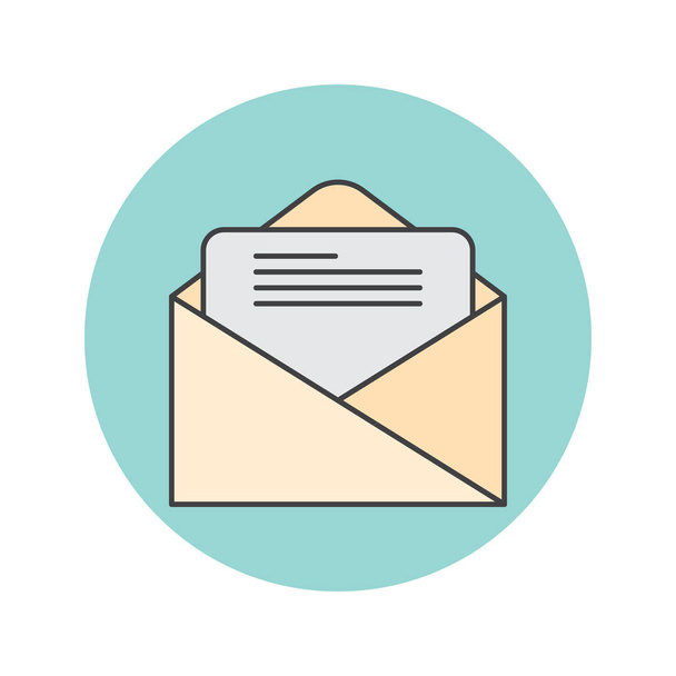 Ícone de linha fina de e-mail, ilustração do logotipo do vetor de contorno preenchido por letras, pictograma colorido linear de envelope aberto isolado em branco
 - Vetor, Imagem